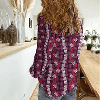 Pikake Maile Tiare Lei Women Casual Shirt Akala Lauhala Pattern