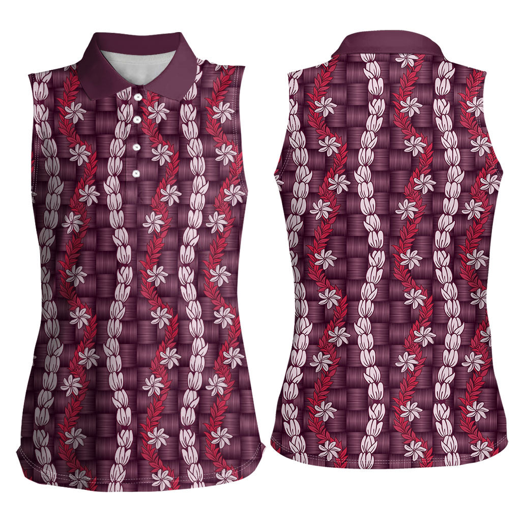 Pikake Maile Tiare Lei Women Sleeveless Polo Shirt Akala Lauhala Pattern