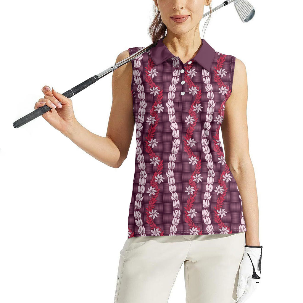 Pikake Maile Tiare Lei Women Sleeveless Polo Shirt Akala Lauhala Pattern