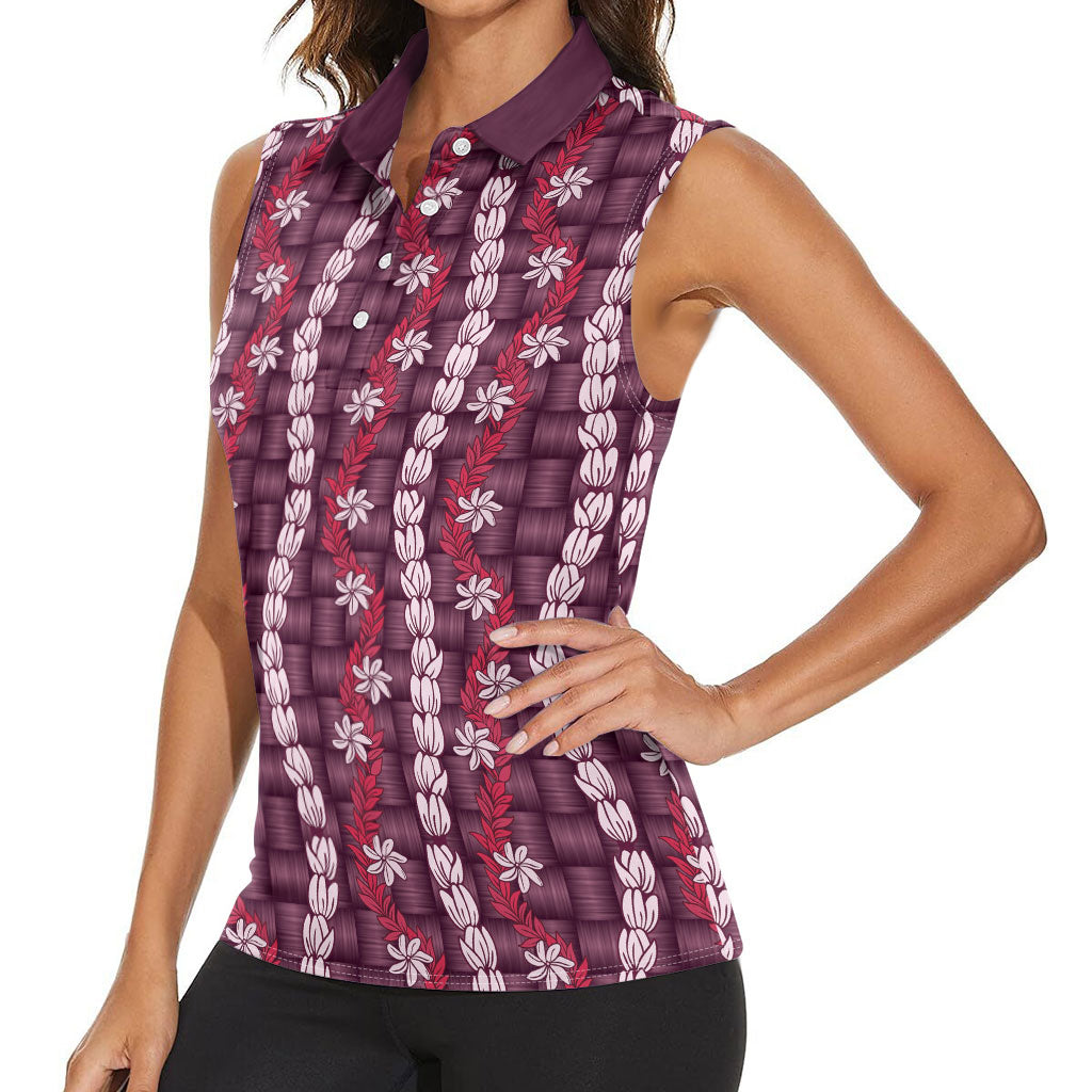 Pikake Maile Tiare Lei Women Sleeveless Polo Shirt Akala Lauhala Pattern
