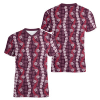 Pikake Maile Tiare Lei Women V-Neck T-Shirt Akala Lauhala Pattern