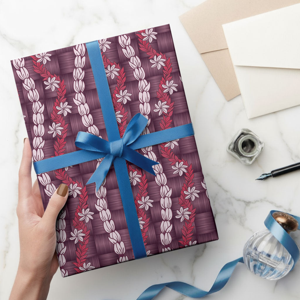 Pikake Maile Tiare Lei Wrapping Paper Akala Lauhala Pattern