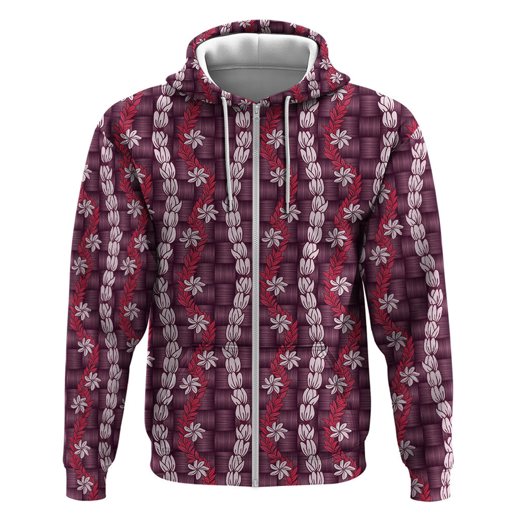 Pikake Maile Tiare Lei Zip Hoodie Akala Lauhala Pattern