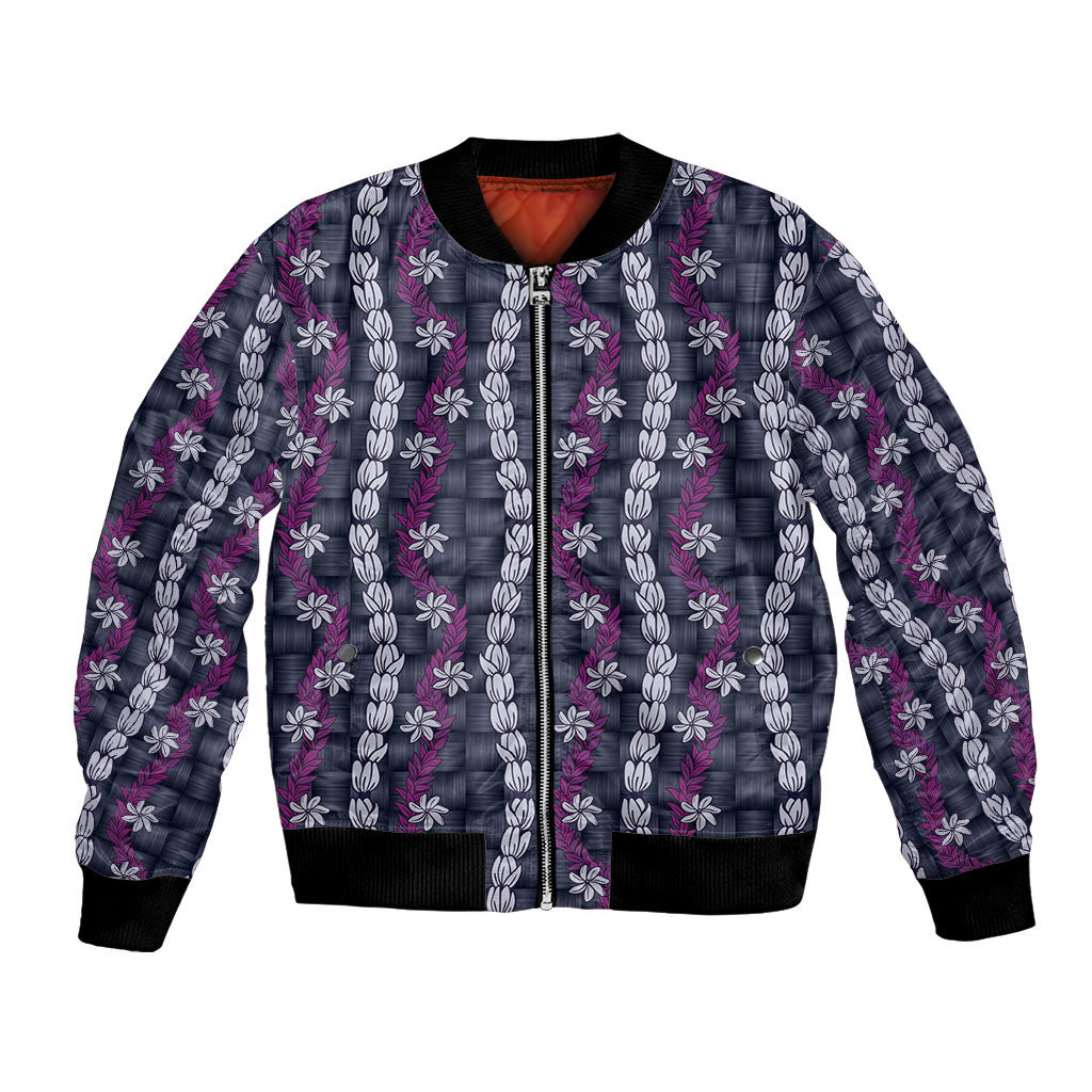 Pikake Maile Tiare Lei Bomber Jacket Poni Lauhala Pattern