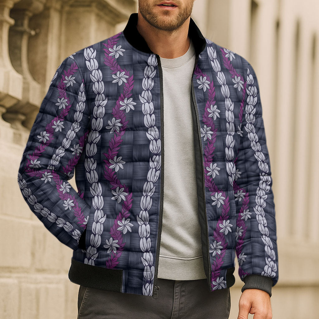 Pikake Maile Tiare Lei Bomber Puffer Jacket Poni Lauhala Pattern