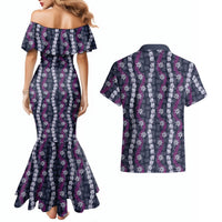 Pikake Maile Tiare Lei Couples Matching Mermaid Dress and Hawaiian Shirt Poni Lauhala Pattern