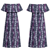 Pikake Maile Tiare Lei Couples Matching Off Shoulder Maxi Dress and Hawaiian Shirt Poni Lauhala Pattern LT01 - Polynesian Pride