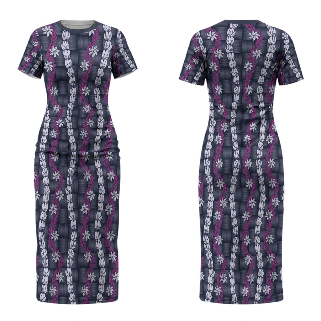 Pikake Maile Tiare Lei Couples Matching Short Sleeve Bodycon Dress and Hawaiian Shirt Poni Lauhala Pattern LT01 - Polynesian Pride