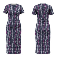 Pikake Maile Tiare Lei Couples Matching Short Sleeve Bodycon Dress and Hawaiian Shirt Poni Lauhala Pattern LT01 - Polynesian Pride