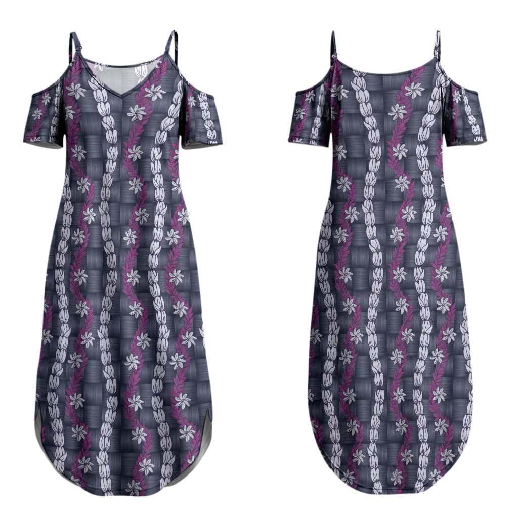 Pikake Maile Tiare Lei Couples Matching Summer Maxi Dress and Long Sleeve Button Shirt Poni Lauhala Pattern LT01 - Polynesian Pride
