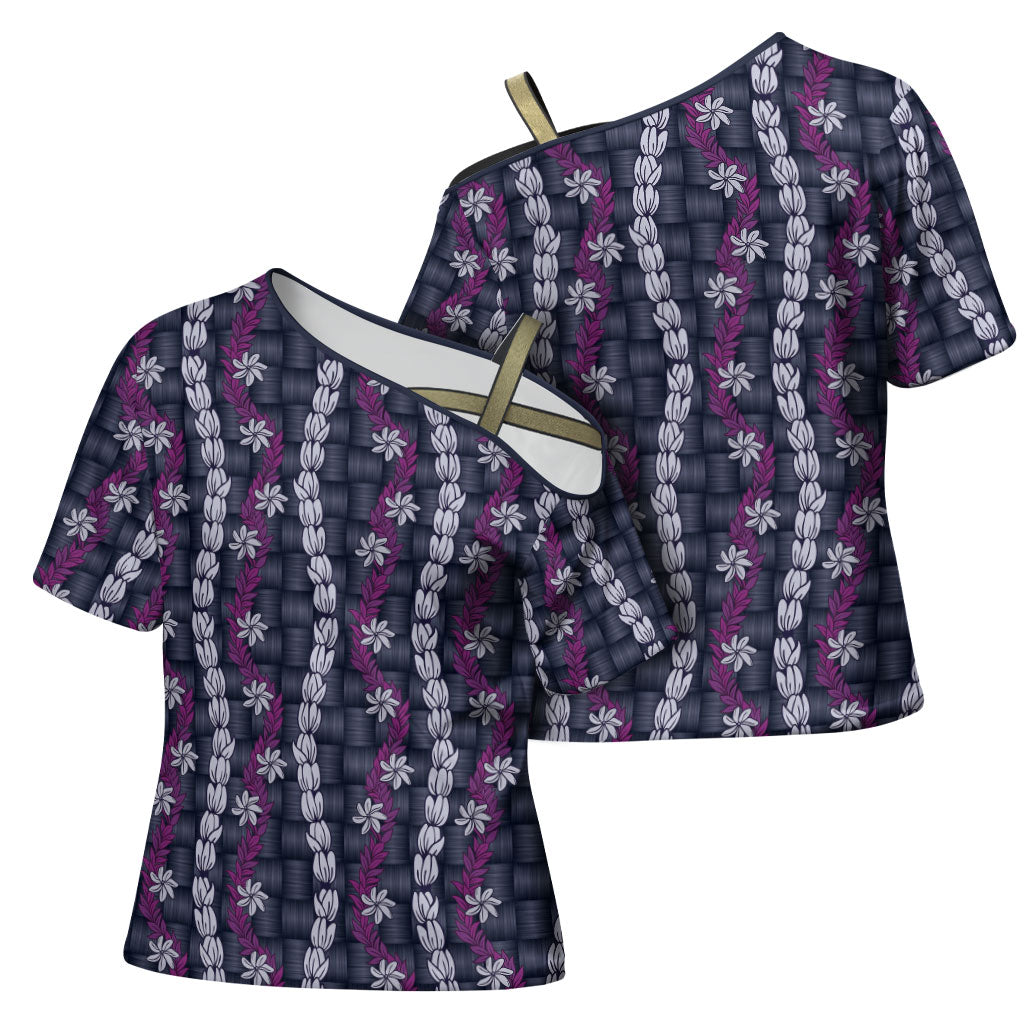 Pikake Maile Tiare Lei Cross Shoulder Shirt Poni Lauhala Pattern
