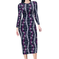 Pikake Maile Tiare Lei Family Matching Long Sleeve Bodycon Dress and Hawaiian Shirt Poni Lauhala Pattern