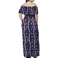 Pikake Maile Tiare Lei Family Matching Off Shoulder Maxi Dress and Hawaiian Shirt Poni Lauhala Pattern