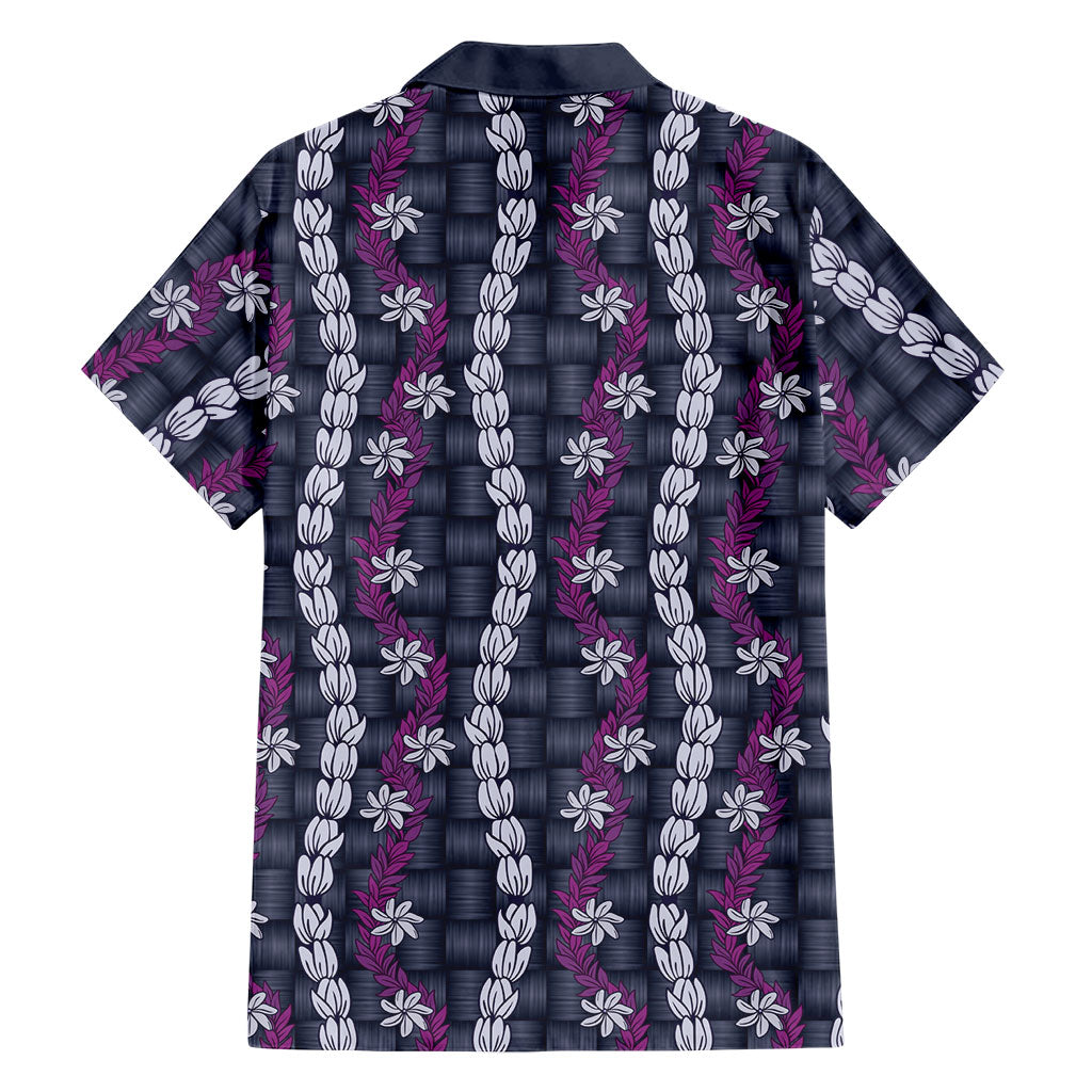 Pikake Maile Tiare Lei Family Matching Off Shoulder Short Dress and Hawaiian Shirt Poni Lauhala Pattern
