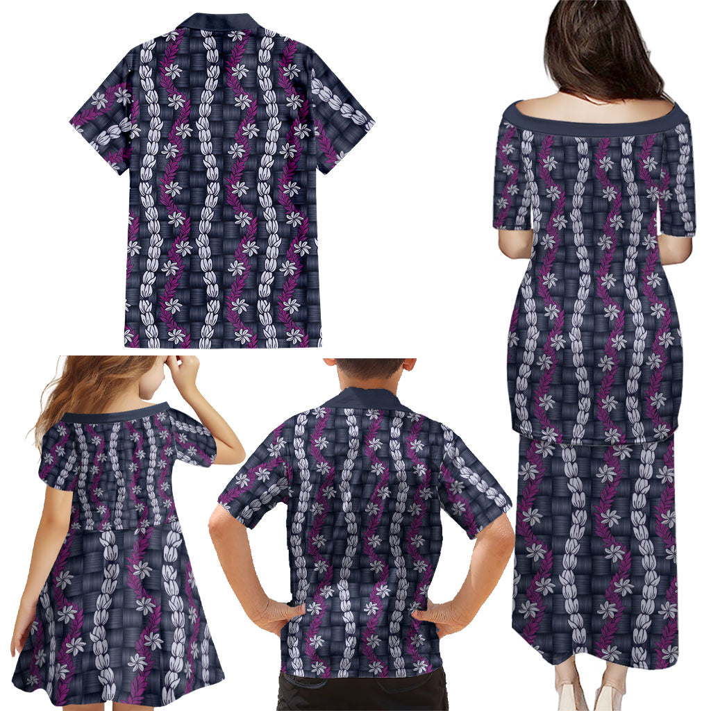 Pikake Maile Tiare Lei Family Matching Puletasi and Hawaiian Shirt Poni Lauhala Pattern