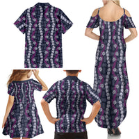 Pikake Maile Tiare Lei Family Matching Summer Maxi Dress and Hawaiian Shirt Poni Lauhala Pattern