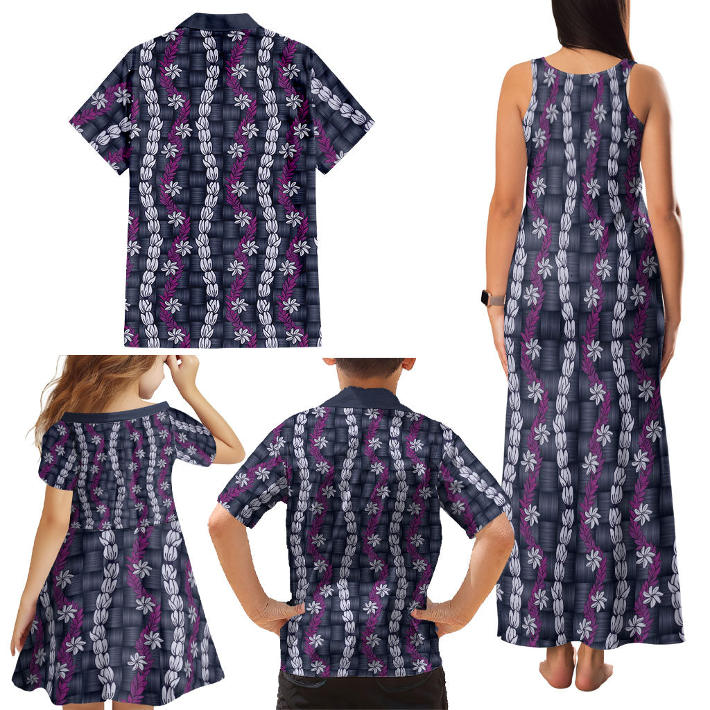 Pikake Maile Tiare Lei Family Matching Tank Maxi Dress and Hawaiian Shirt Poni Lauhala Pattern