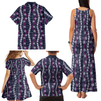 Pikake Maile Tiare Lei Family Matching Tank Maxi Dress and Hawaiian Shirt Poni Lauhala Pattern