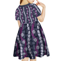 Pikake Maile Tiare Lei Kid Short Sleeve Dress Poni Lauhala Pattern