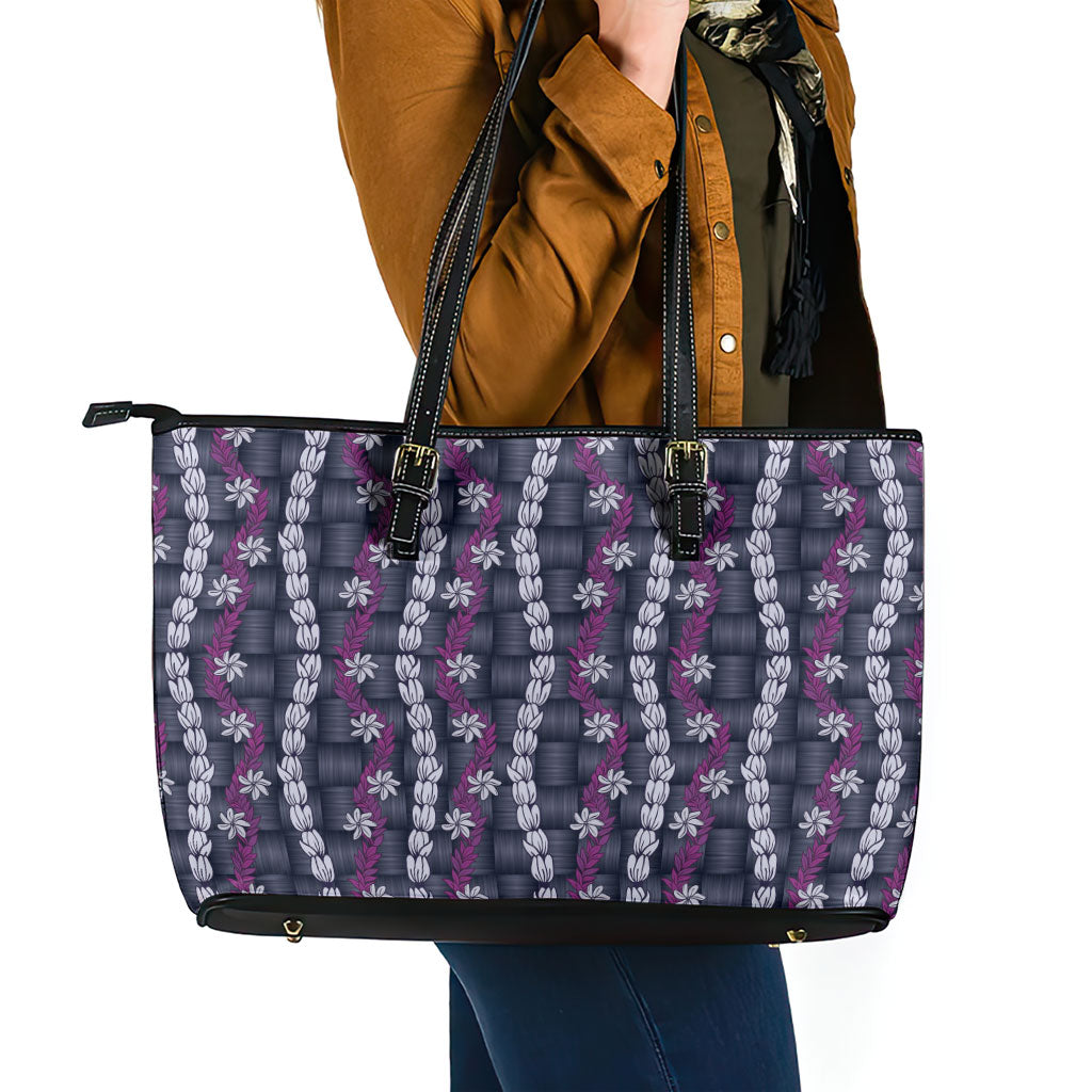 Pikake Maile Tiare Lei Leather Tote Bag Poni Lauhala Pattern