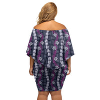 Pikake Maile Tiare Lei Off Shoulder Short Dress Poni Lauhala Pattern