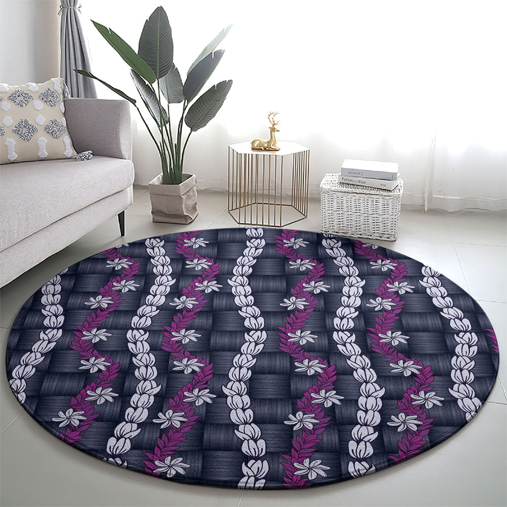 Pikake Maile Tiare Lei Round Carpet Poni Lauhala Pattern