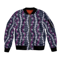 Pikake Maile Tiare Lei Sleeve Zip Bomber Jacket Poni Lauhala Pattern