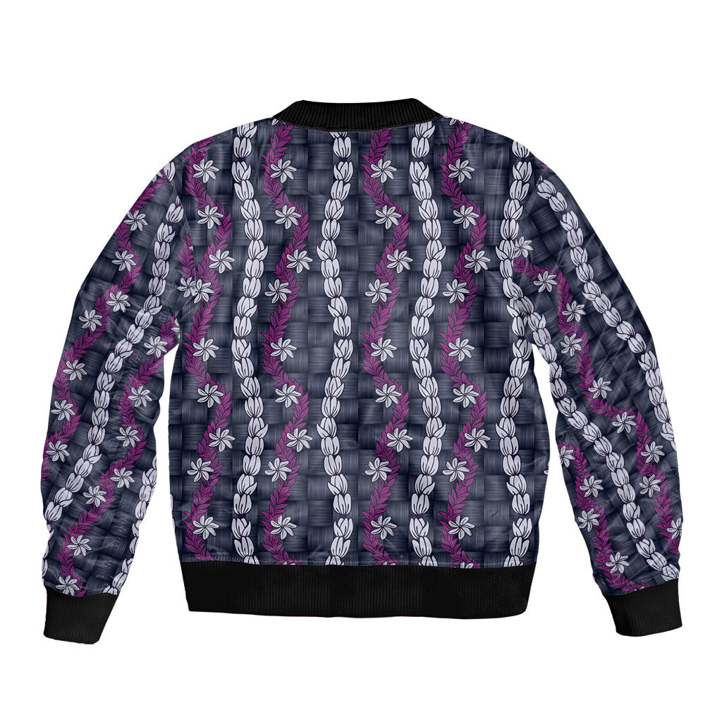 Pikake Maile Tiare Lei Sleeve Zip Bomber Jacket Poni Lauhala Pattern