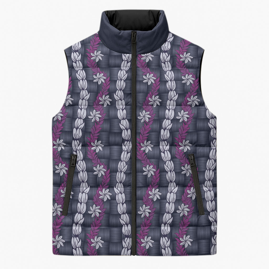 Pikake Maile Tiare Lei Sleeveless Puffer Jacket Poni Lauhala Pattern