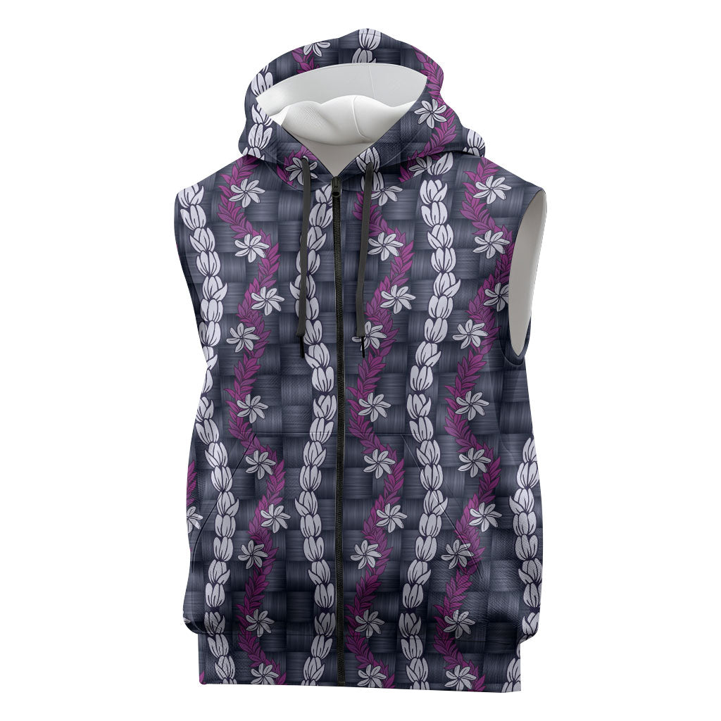 Pikake Maile Tiare Lei Sleeveless Zip Hoodie Poni Lauhala Pattern