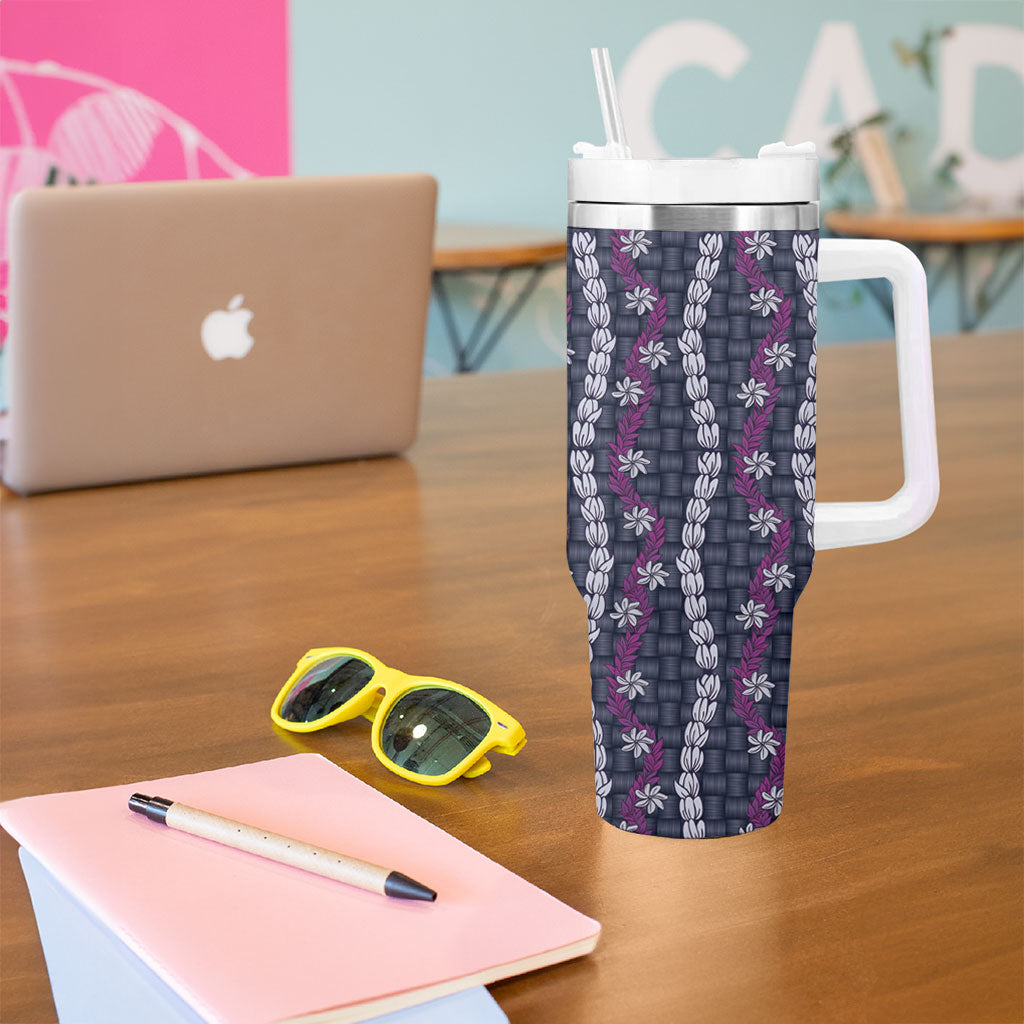 Pikake Maile Tiare Lei Tumbler With Handle Poni Lauhala Pattern
