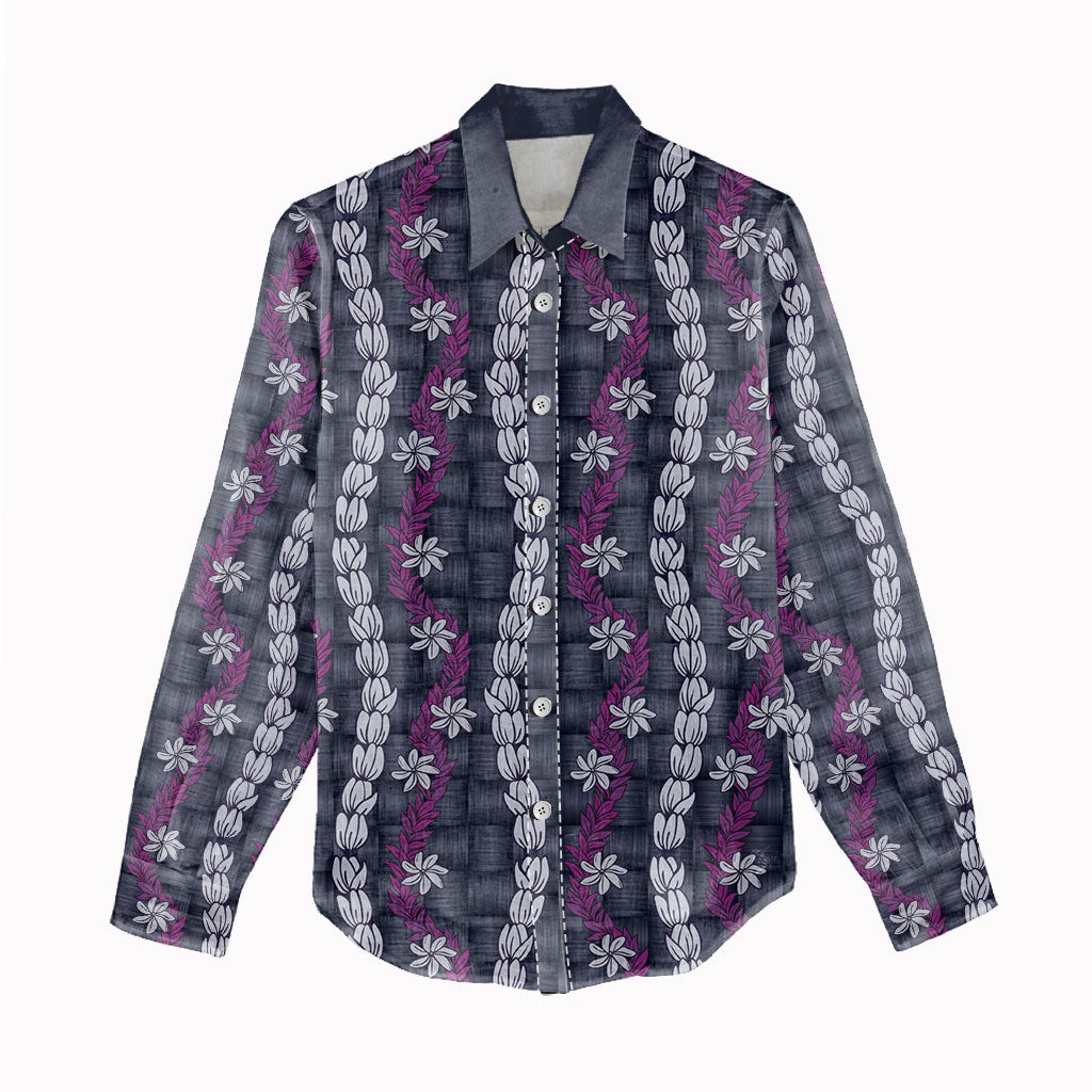 Pikake Maile Tiare Lei Women Casual Shirt Poni Lauhala Pattern