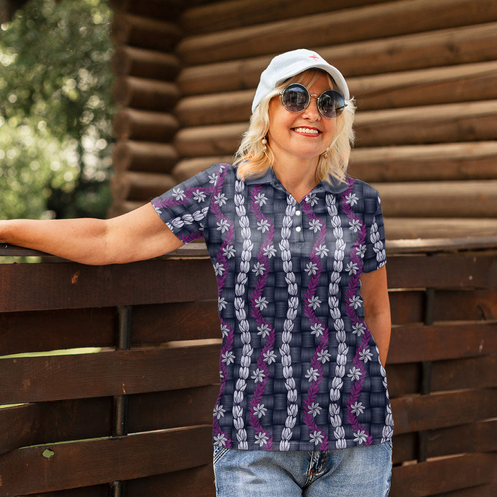 Pikake Maile Tiare Lei Women Polo Shirt Poni Lauhala Pattern