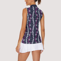 Pikake Maile Tiare Lei Women Sleeveless Polo Shirt Poni Lauhala Pattern