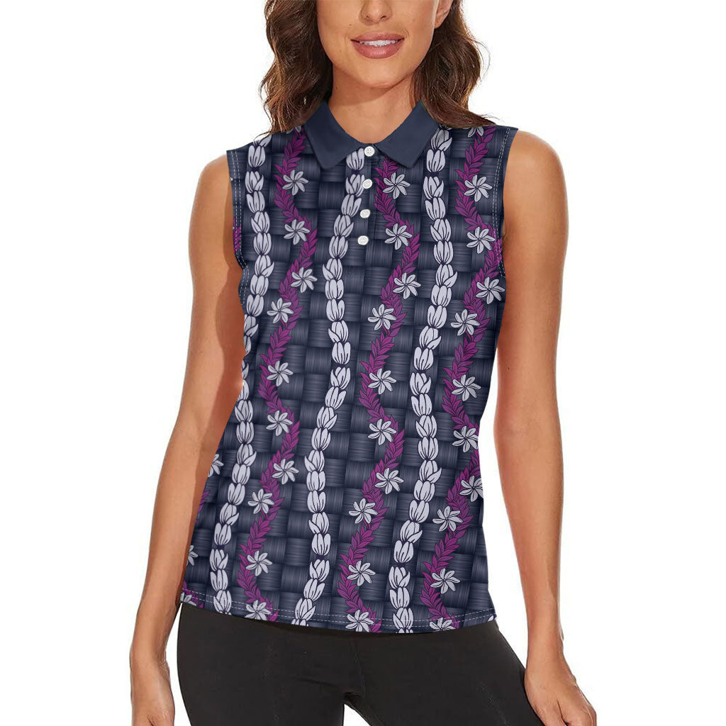 Pikake Maile Tiare Lei Women Sleeveless Polo Shirt Poni Lauhala Pattern