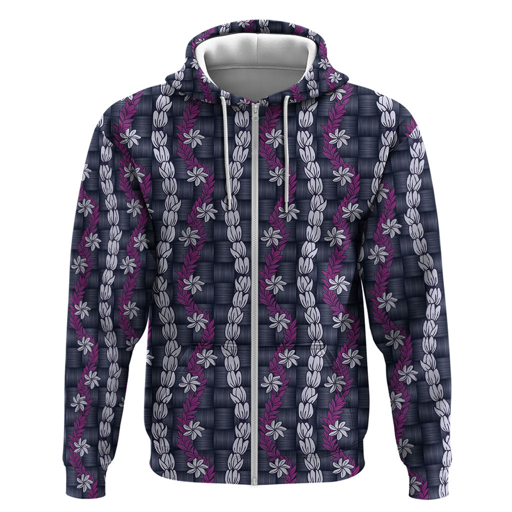 Pikake Maile Tiare Lei Zip Hoodie Poni Lauhala Pattern