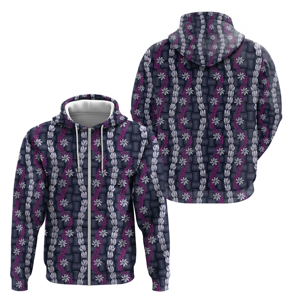 Pikake Maile Tiare Lei Zip Hoodie Poni Lauhala Pattern