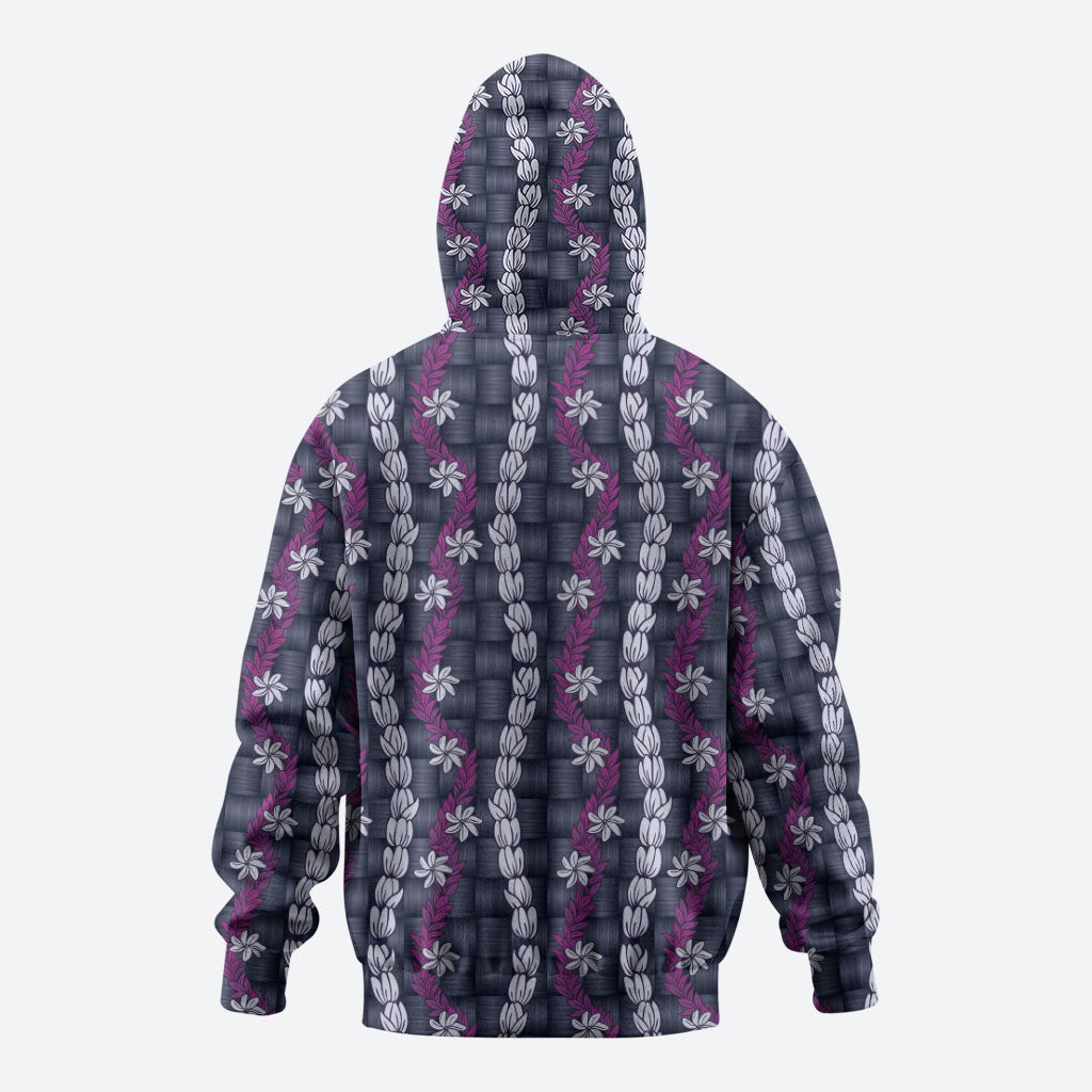 Pikake Maile Tiare Lei Zip Hoodie Poni Lauhala Pattern
