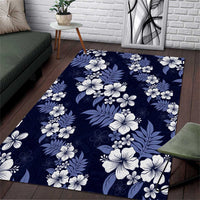 Hawaiian Hibiscus Tribal Floral Blue Area Rug Polynesian Tapa Pattern - Polynesian Pride