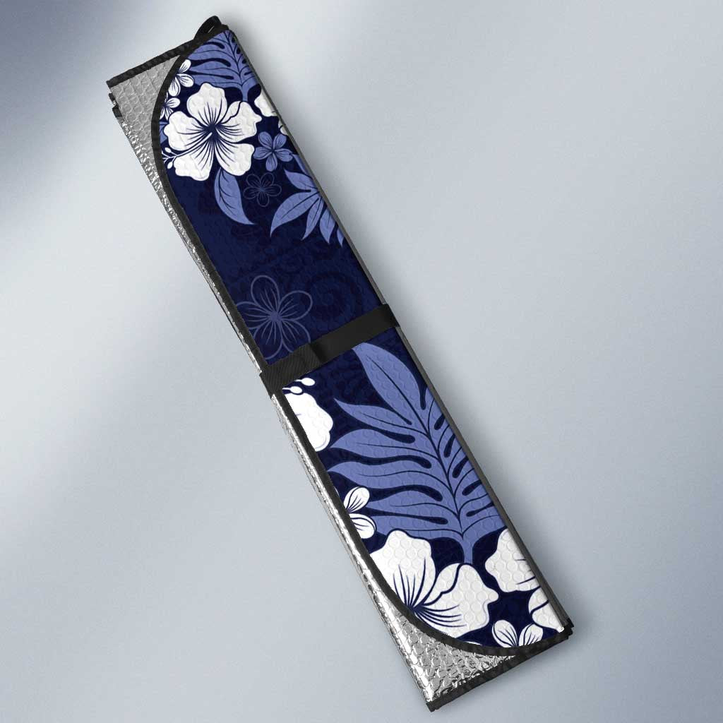Hawaiian Hibiscus Tribal Floral Blue Auto Sun Shade Polynesian Tapa Pattern - Polynesian Pride
