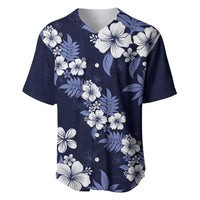 Hawaiian Hibiscus Tribal Floral Blue Baseball Jersey Polynesian Tapa Pattern - Polynesian Pride