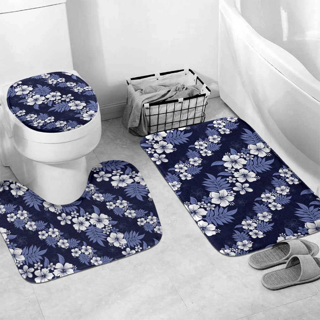 Hawaiian Hibiscus Tribal Floral Blue Bathroom Set Polynesian Tapa Pattern - Polynesian Pride