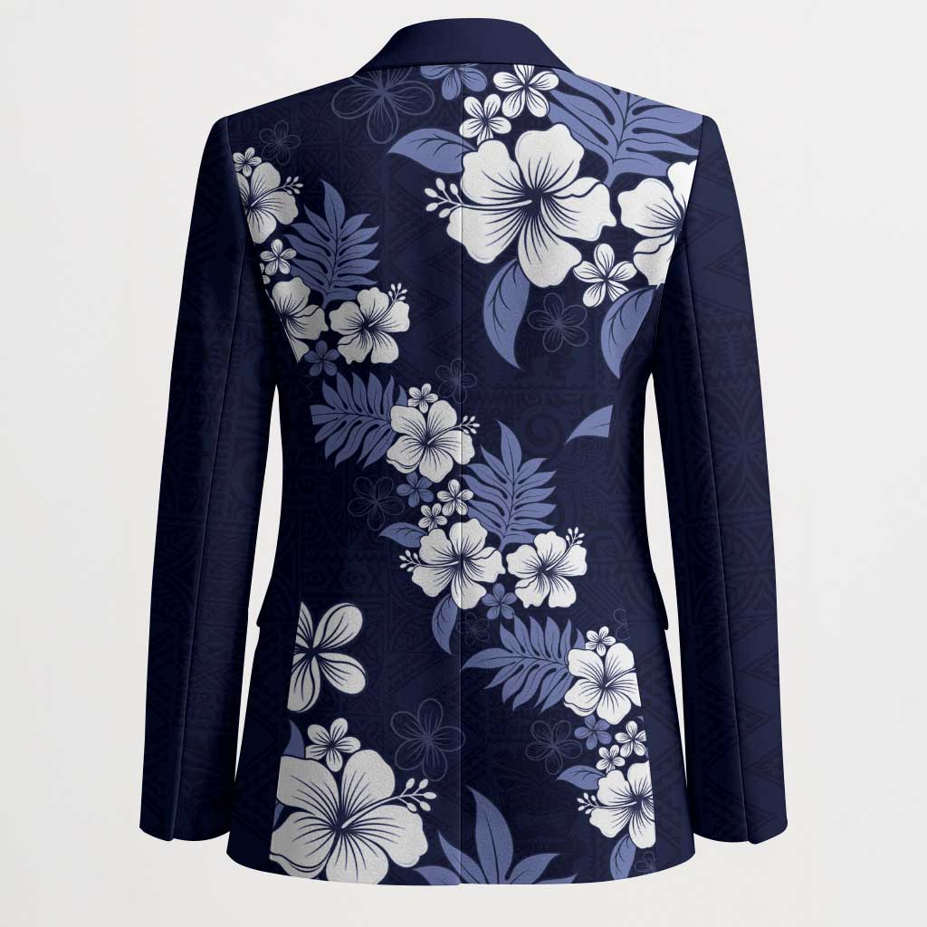 Hawaiian Hibiscus Tribal Floral Blue Blazer Polynesian Tapa Pattern - Polynesian Pride