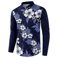 Hawaiian Hibiscus Tribal Floral Blue Button Sweatshirt Polynesian Tapa Pattern - Polynesian Pride
