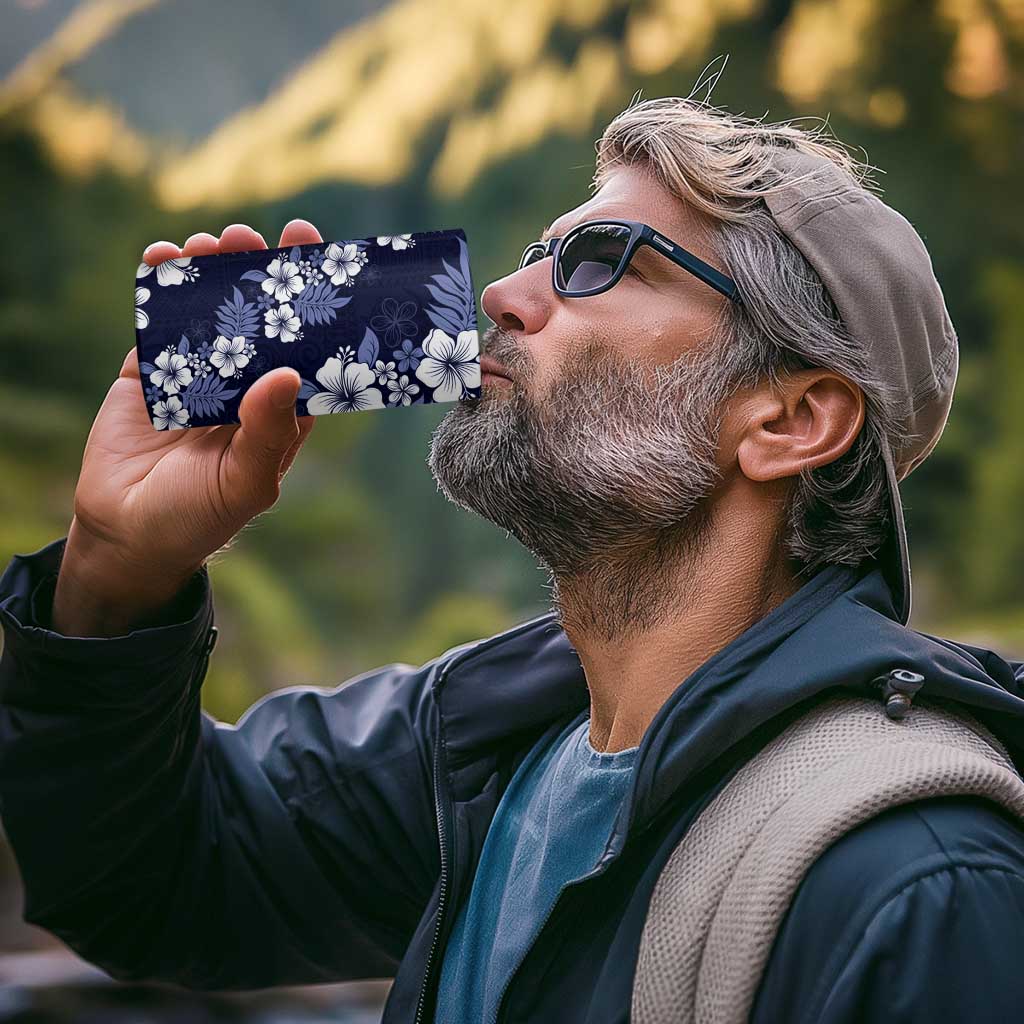 Hawaiian Hibiscus Tribal Floral Blue 4 in 1 Can Cooler Tumbler Polynesian Tapa Pattern - Polynesian Pride