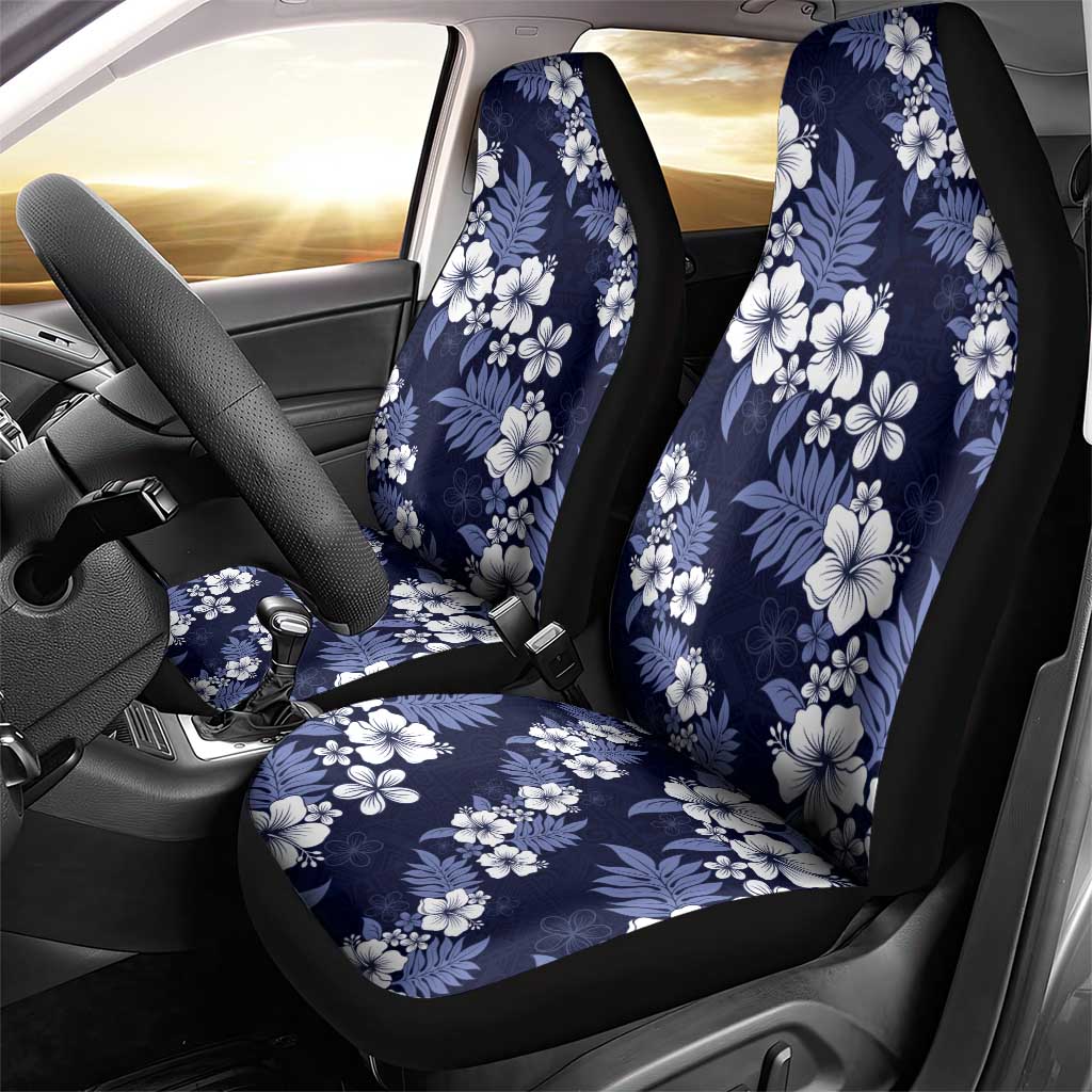 Hawaiian Hibiscus Tribal Floral Blue Car Seat Cover Polynesian Tapa Pattern - Polynesian Pride