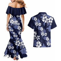 Hawaiian Hibiscus Tribal Floral Blue Couples Matching Mermaid Dress and Hawaiian Shirt Polynesian Tapa Pattern - Polynesian Pride