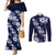 Hawaiian Hibiscus Tribal Floral Blue Couples Matching Mermaid Dress and Long Sleeve Button Shirt Polynesian Tapa Pattern - Polynesian Pride