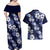 Hawaiian Hibiscus Tribal Floral Blue Couples Matching Off Shoulder Maxi Dress and Hawaiian Shirt Polynesian Tapa Pattern - Polynesian Pride