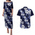 Hawaiian Hibiscus Tribal Floral Blue Couples Matching Puletasi and Hawaiian Shirt Polynesian Tapa Pattern - Polynesian Pride